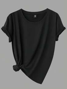 Calvaya Plus Size Women Summer Solid Color Crew Neck Short Sleeve Casual T-Shirt, Basic Top