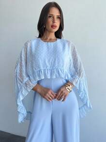 Firerie Mono de mujer con capa romántica y elegante de cuello en V en azul, con volantes en el bajo, ropa casual y de vacaciones, adecuado para el verano y la temporada de graduación - Azul - Ver 3
