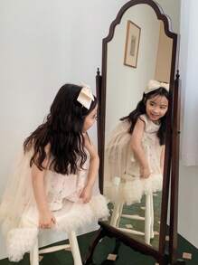 Dazy Kids 少女夏季花卉印花无袖连衣裙和网眼罩衫套装 - 杏色 - 查看 7