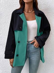 EMERY ROSE Manteau trench casual ample à double boutonnage et manches longues avec blocs de couleurs. Tenues décontractées, vêtements de printemps pour l'université, vêtements d'automne et d'hiver pour femmes - Multicolore - Voir 5