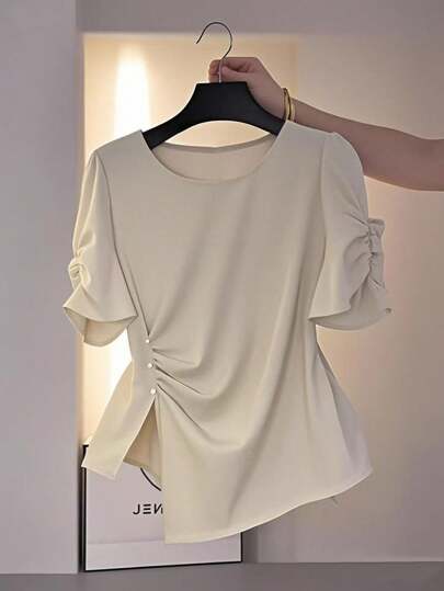 Franclia Asymmetric Design Elegant Women's Round Neck Blouse