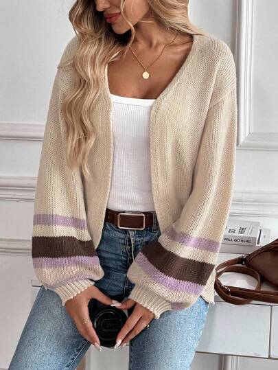 EMERY ROSE Dam Casual Kontrast Randig Lyktärm Kofta Damkofta Randig Kofta Ballongärmad Kofta Stickad Kofta Höstkofta Damkläder Höst Höstkläder Höstkläder Höstkläder för kvinnor Höstkläder för kvinnor Höstklänningar för kvinnor Höstkläder Hösttoppar Höstkläder Damkläder Höstkläder Utekvällstoppar Damutekvällstoppar Enkla toppar Stickad tröja