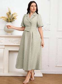 Modelyn Plus Size Summer Solid Color Square Neck Short Sleeve Women's Dress Long Evening Dresses - Green - View 7