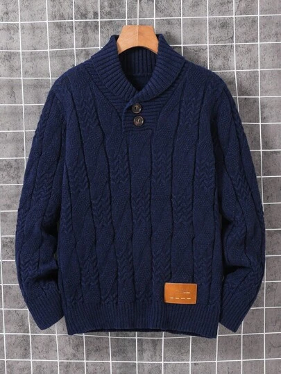 SHEIN Tween Boys Casual Half-Zip Sweater, Comfortable For Commuting, School, Casual Outing And Sports, Boys Cable Knit Sweater,Back To School Clothes Boy Blue Sweater Boys Sweater Boys Knit Sweater Boys Button Sweater,In Fall/Winter