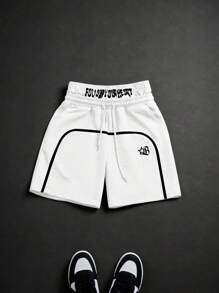 PAVTROS 2件装男士字母印花抽绳腰宽松短裤