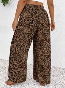 SHEIN Frenchy 大码女装音乐节小豹纹夏季高腰系带宽松休闲裤