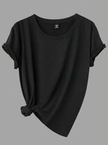 Calvaya Plus Size Casual Versatile Solid Color Short Sleeve T-Shirt - Multicolor - View 5