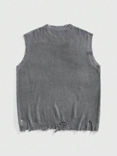 Street Life Gilet homme col rond imprimé délavé en tricot