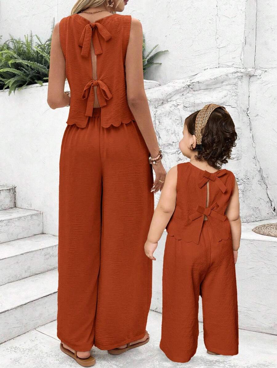 Travachic KIDS Babygirl Summer Cute Wave Sleeveless Top And Pants Set Baby Girl Outfits Brown Summer Toddler Jumpsuit Romper Baby Brown Jumpsuit Jumpsuit For Baby Girl Toddler Brown Outfit - Rust Brown - View 1