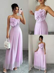 Elenzga Women's Elegant Charming Romantic Sleeveless Floral Print Bodycon Maxi Dress, Perfect For Dates, Parties, Beach Photos, Summer High-End Dress - Mauve Purple - View 3
