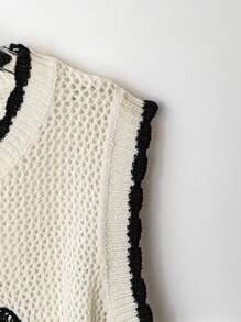 Franclia 大码女式花卉图案镂空针织背心 - 白色 - 查看 4