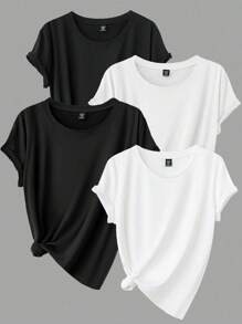 Calvaya Plus Size Solid Color Round Neck Short Sleeve Casual Top - Multicolor - View 1