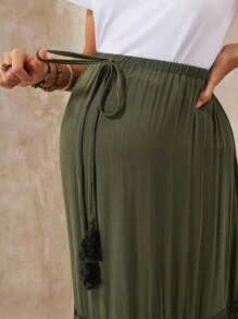 Boho Mama Maternity Solid Color Waist Tie Ruffle Hem Casual A-Line Skirt  Fall Clothes