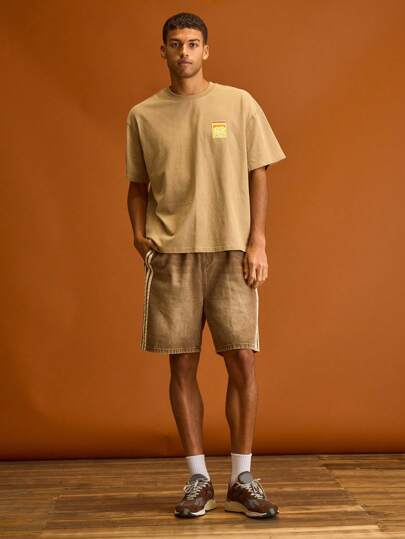 Musero 条纹弹力腰带水洗牛仔短裤，春夏假日休闲装