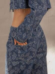 Aralina Jeans de mujer con estampado floral de mezclilla, perfectos para el otoño y el verano, para salir y asistir a conciertos en el campo y con estilo de Estocolmo - Azul lavado medio - Ver 3