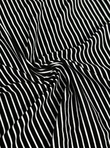 INAWLY 女式黑白条纹短袖修身衬衫 - 黑色 - 查看 3