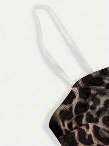 SHEIN Girlism 青少年女孩合身休闲简约舒适豹纹不对称下摆上衣 - 卡其色 - 查看 3