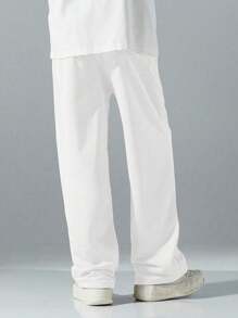 Manfinity Roghcode Men Drawstring Waist Slant Pocket Sweatpants , Men Wide Leg Pants , Men Loose Pants , Men Clothes Men Pants