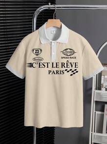 Tween Boy Classic Casual Chic Text Graphic Polo Shirt With Collar, Suitable For Spring/Summer - Multicolor - View 2
