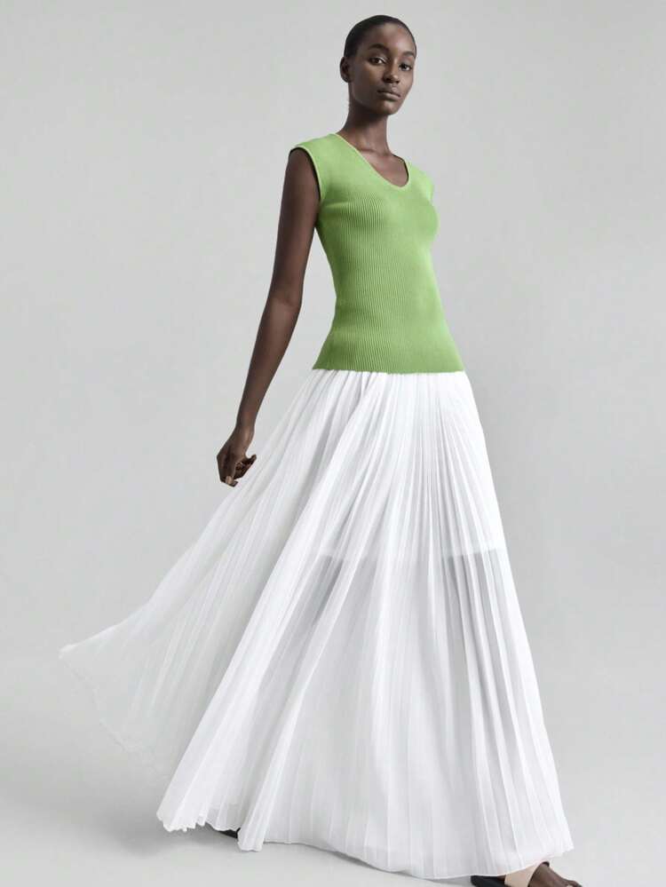 2025 Autumn/Winter Back To School, Halloween, Christmas, Business Casual, Retro Elegant Versatile Basics, Nashville Fashion, Casual Minimalist Solid Color Pleated Skirt