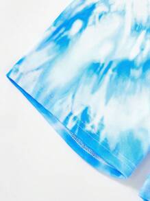 2pcs Tween GirlsCute Tie-Dye Pixie Print Casual Minimalist Short Sleeve Shorts Snug Fit Pajamas Set, Homewear - Blue - View 6
