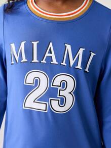 JNSQ Tween Girls Autumn Ribbed Collar Funny Number & Letter Print Loose Long Sleeve Dress, Suitable For Autumn/Winter Daily Wear, Outdoor Activities, Vacation, Streetwear, Party And Casual - Blue - View 7