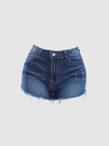 Teen Girls' Casual Washed Distressed Denim Shorts, Summer - Dark Wash - View 8
