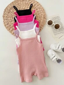 Baby Girl Casual Knitted Solid Color Halter Romper Set, 5pcs