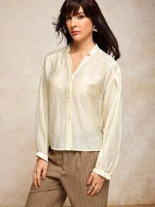 MIRENZI 春夏白色纹理雪纺透明休闲女式衬衫 - 白色 - 查看 3