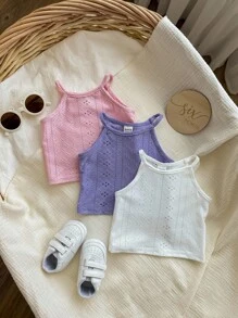Conjunto de 3 piezas para niña pequeña con tops de tirantes de unicolor informal - Multicolor - Ver 3