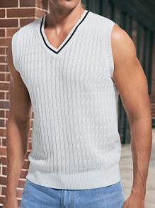 Gilet smanicato a maglia girocollo con contrasto di colori per uomo