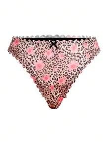 5pcs/Pack Plus Size Leopard Print Animal Pattern Comfortable Briefs & Thongs - Multicolor - View 3