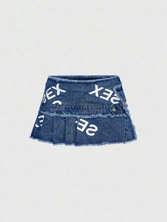 Street Life Y2K Punk Pop Grunge Slogan All Over Print Retro Washed Denim Mini Skirt