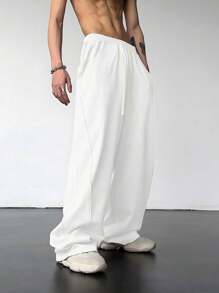 Manfinity Roghcode Men Drawstring Waist Slant Pocket Sweatpants , Men Wide Leg Pants , Men Loose Pants , Men Clothes Men Pants