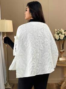 Elenzga Plus Size Women Elegant Bow Decor Poncho Jacket, Loose Fit Solid Color Poncho Sleeve Spring/Autumn Casual Outerwear Winter Fall - Apricot - View 2
