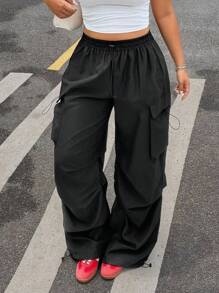 SHEIN EZwear Plus Size Solid Color Front Tie Minimalist Casual Pants