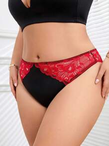 SHEIN Plus Size Lace Patchwork Thong Panty, 1pc - Multicolor - View 3