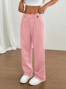 SHEIN Unity Women Casual Solid Color Loose Pants, Suitable For Daily Commute Fall Cloth For Women - Pink - View 6