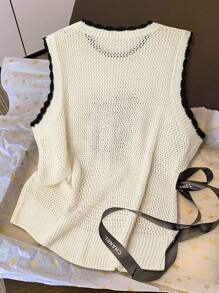 Franclia 大码女式花卉图案镂空针织背心 - 白色 - 查看 2