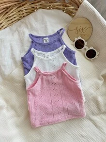 Conjunto de 3 piezas para niña pequeña con tops de tirantes de unicolor informal - Multicolor - Ver 4
