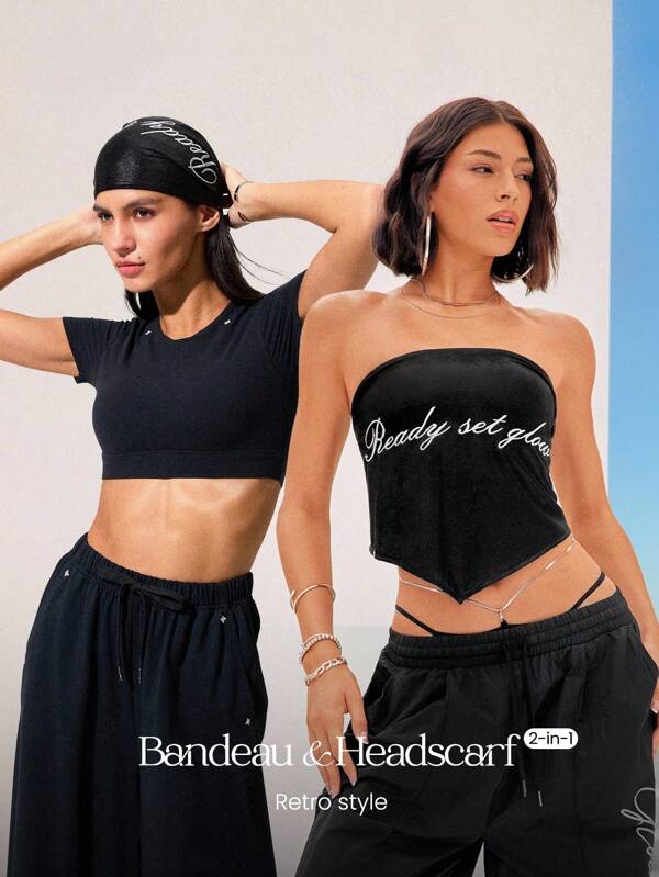 GLOWMODE Ready To Glow High Shine Ribbed Tube Top Bandana Scarf Dancing Travel Vacation Daily Active Wear