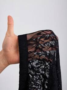 SHEIN CURVE+ Curves 加大码/学校服装/返校服装/返校大码性感弹力透明蕾丝连裤袜、紧身裤、万圣节、返校季 - 黑色 - 查看 9