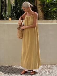 Livesso Robe ample avec détails de perles sans manches, convenant pour les vacances d'été