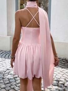 SHEIN Frenchy Cute Y2K Teacher Outfits For Women - 2025 New Pink Summer Dress With Waist Cinching, Spaghetti Strap, Ruffle Design - Perfect For Vacation, Dating, Afternoon Tea, Wedding Guest, Daily & Commuting - Autumn & Summer Essential Casual - Baby Pink - View 6