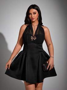 Viva Relle Vestido de moda con escote en V y encaje, estilo vacacional, talla grande