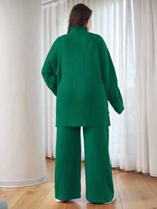 EURMUSE OLUS 尺码 高领休闲灯芯绒毛衣 - 綠色 - 查看 2