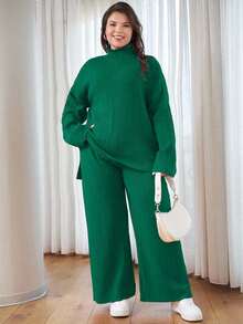 EURMUSE OLUS 尺码 高领休闲灯芯绒毛衣 - 綠色 - 查看 4