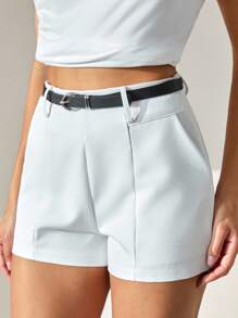CLARA VERO Quần short nữ màu trơn có thắt lưng chi tiết - trắng - Xem 4