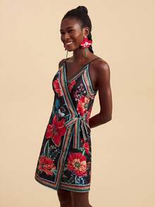 Travachic Women's Floral Print Side Tie Waist Cami Dress, Bohemia Style For Summer Vacation - Black - View 5
