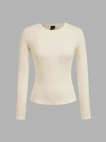 SHEIN EZwear 大码多色圆领修身时尚百搭长袖T恤 - 彩色 - 查看 13